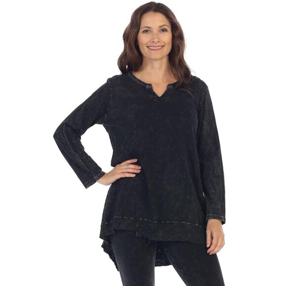 Jess & Jane Mineral Washed Slub Cotton Split V-Neck Tunic -- Black, Medium NWT - Picture 1 of 1